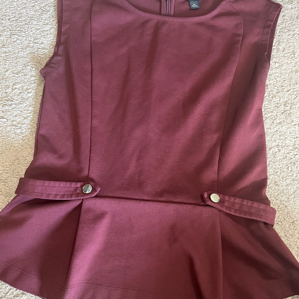 Ann Taylor Burgundy Peplum Blouse
